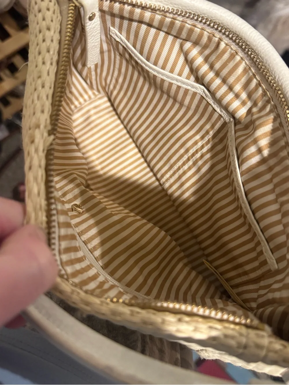 Kate Spade Cream Cobble Hill Straw and White Leather Handbag - Great condition!